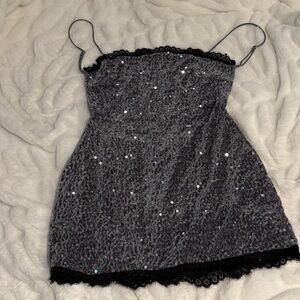Edikted Black and Silver Sequin Mini Dress